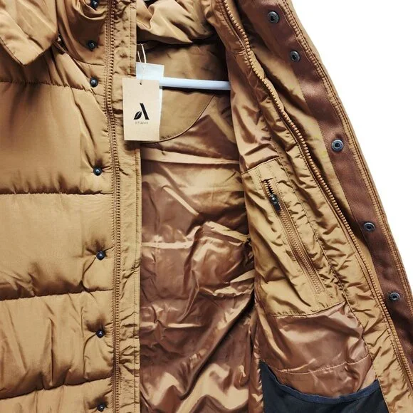 Mens Hooded Puffer Vest Jacket SZ S Brown Quilted Sleeveless Zipper Snap Front - Picture 6 of 8